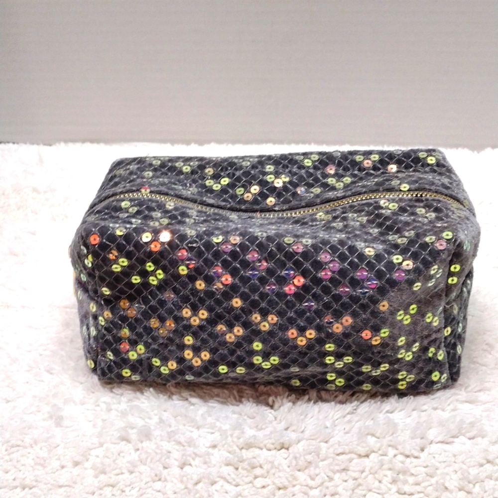 Cosmetic Makeup Gray Sequin Decoration Bag